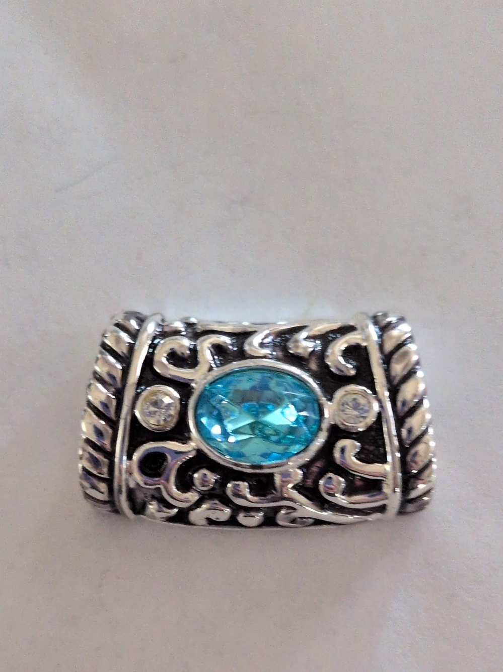 Silver-Tone Blue Crystal Filigree Slide Charm